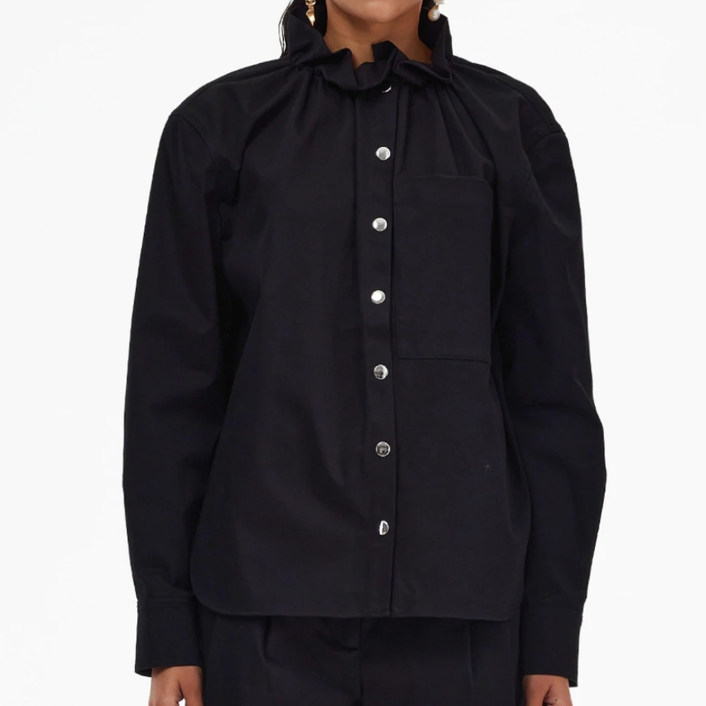 Cotton twill ruffle shirt jacket